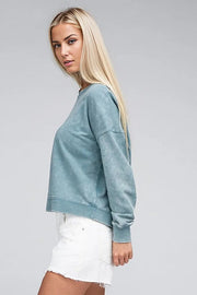 French Terry Acid Wash Boat Neck Pullover