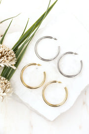 Aili's Corner 14K STAINLESS STEEL OPEN HOOP EARRINGS