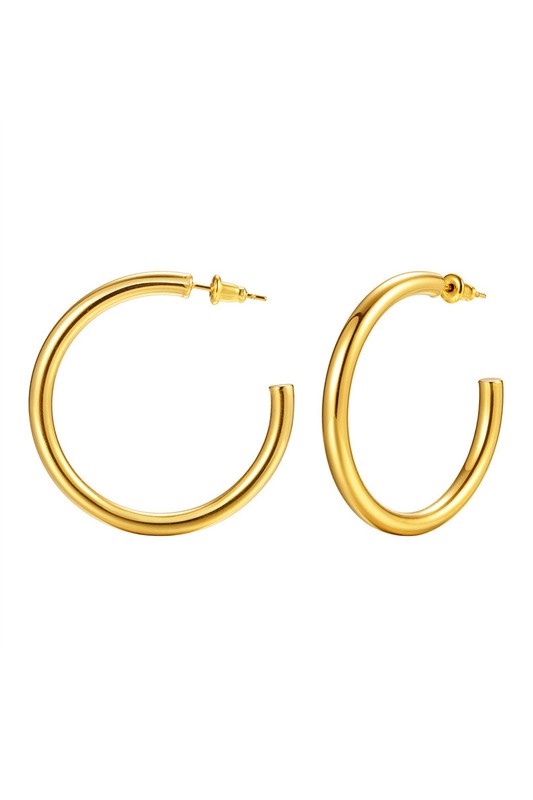 Aili's Corner 14K STAINLESS STEEL OPEN HOOP EARRINGS