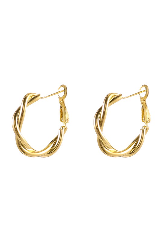 Aili's Corner 18K STAINLESS STEEL TWISTED HOOP EARRINGS