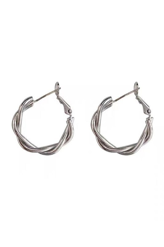 Aili's Corner 18K STAINLESS STEEL TWISTED HOOP EARRINGS