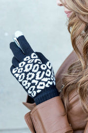 Black / OneSize Leopard Stretch Touch Gloves