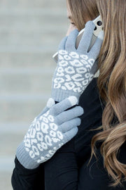 Gray / OneSize Leopard Stretch Touch Gloves