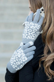 Aili's Corner clothing accessories Gray / OneSize Leopard Stretch Touch Gloves