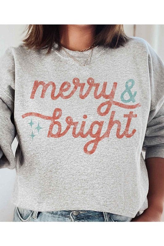 GREY / SMALL MERRY AND BRIGHT CHRISTMAS GRAPHIC SWEATSHIRT