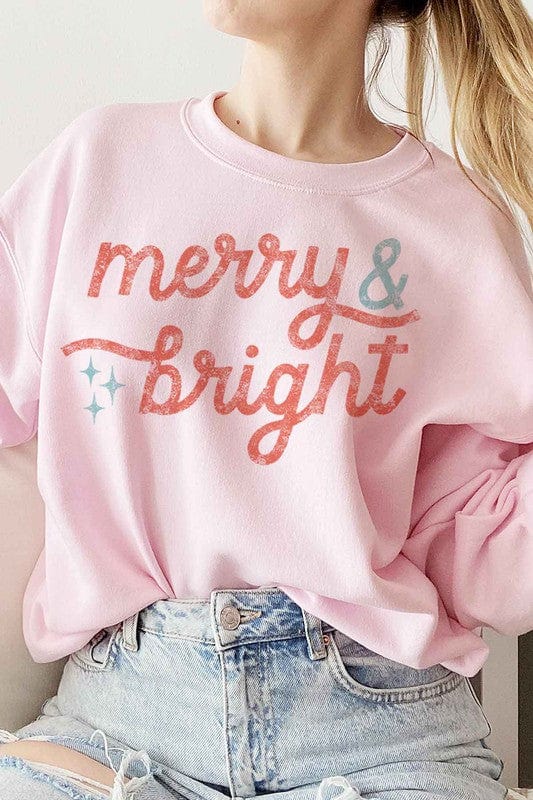 PINK / SMALL MERRY AND BRIGHT CHRISTMAS GRAPHIC SWEATSHIRT