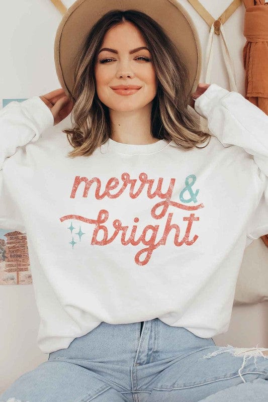 WHITE / SMALL MERRY AND BRIGHT CHRISTMAS GRAPHIC SWEATSHIRT