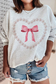 Pearl Heart Bow Graphic Sweatshirt