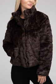 Coats Chocolate / S Fluffy Zip-Up Sweater Jacket