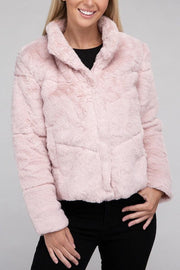 Coats Mauve / S Fluffy Zip-Up Sweater Jacket