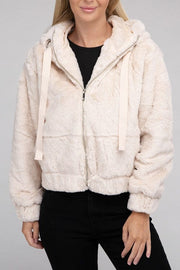 Taupe / S Fluffy Zip-Up Teddy Hoodie