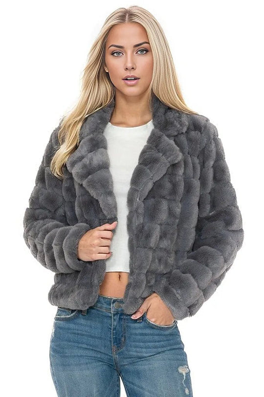 CHARCOAL / S Women Faux Fur Jacket