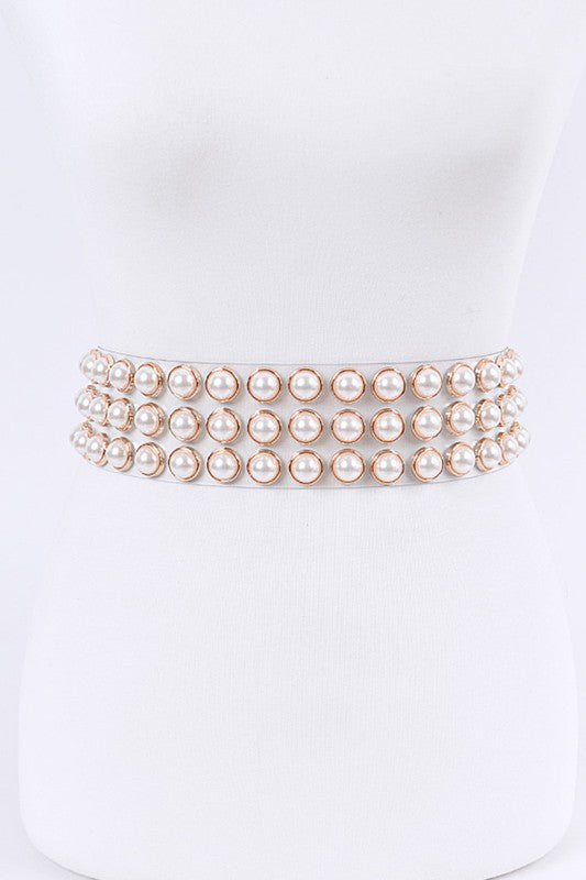 Artini Accessories Belts CLEAR/GOLD / O/S Plus Size Pearl Studs Clear PVC Belt