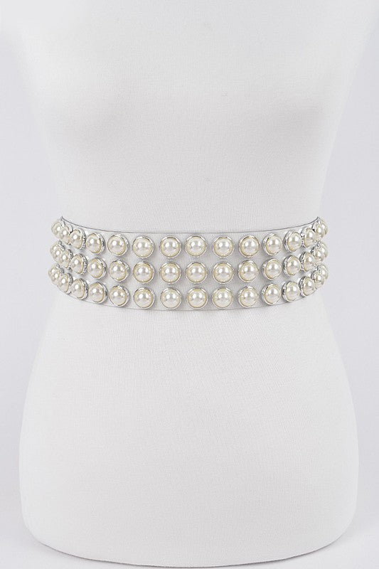 Artini Accessories Belts CLEAR/SILVER / O/S Plus Size Pearl Studs Clear PVC Belt