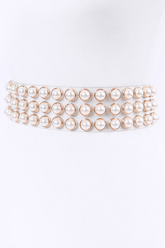 Plus Size Pearl Studs Clear PVC Belt