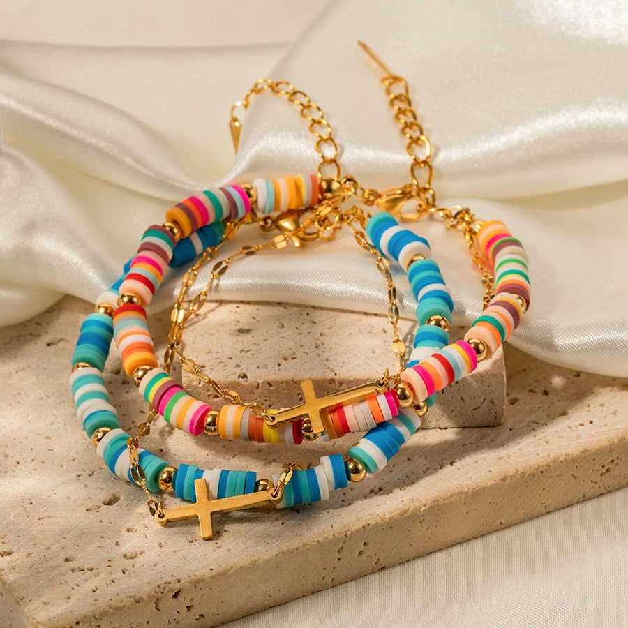 18K Gold and Polymer Clay with Cross Colorful Bracelet