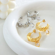 18K Gold C-shaped Earrings with Zircon Tassel