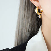18K Gold C-shaped Earrings with Zircon Tassel
