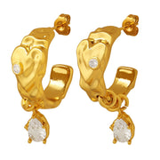 18K Gold C-shaped Earrings with Zircon Tassel