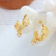 18K Gold C-shaped Earrings with Zircon Tassel