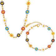 Waterproof 18K Gold Daisy Design Necklace and Bracelet Sold Separately