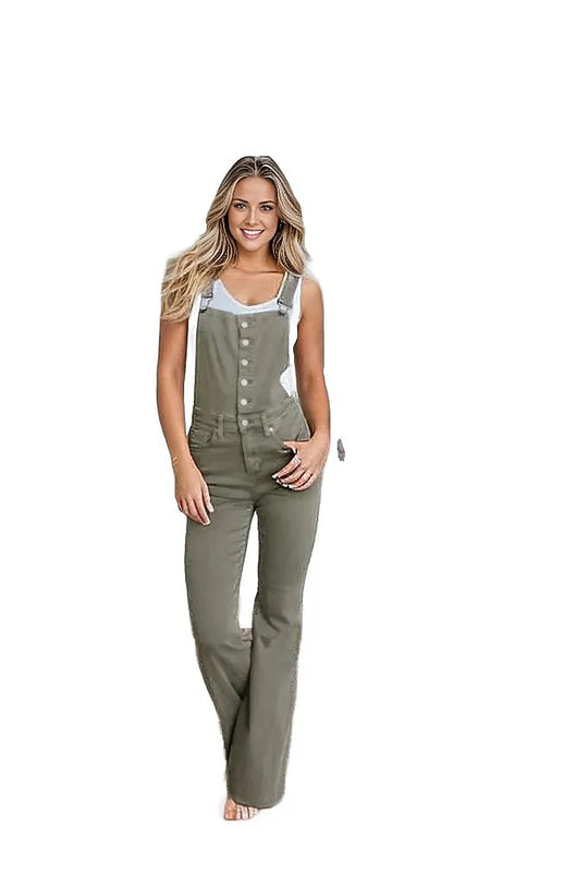 Judy Blue Olivia Control Top Overalls in Olive