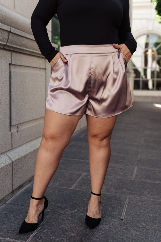 Womens Champagne and Roses Satin Shorts