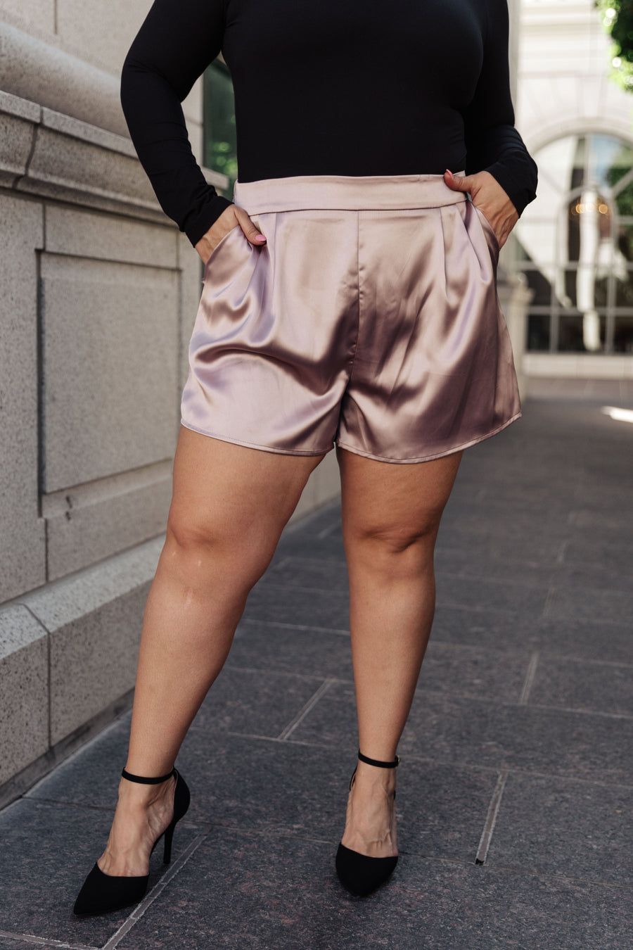 Womens Champagne and Roses Satin Shorts