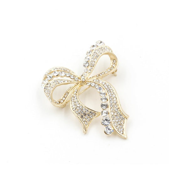 Bella Chic Brooches & Lapel Pins GOLD/GDCL / Os Rhinestone and Ribbon