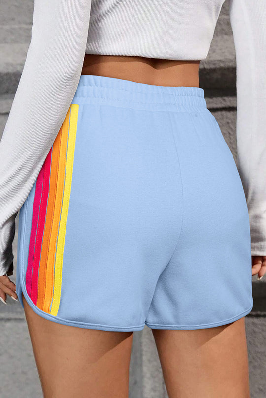 Bella Love Boutique California LLC Bottoms/Casual Shorts Beau Blue Color Block Stripes Elastic High Waist Active Shorts