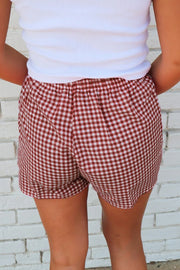 Bella Love Boutique California LLC Bottoms/Casual Shorts Red Plaid Gingham Printed High Waist Shorts