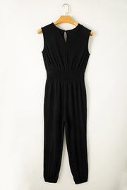 Bella Love Boutique California LLC Bottoms/Jumpsuits & Rompers Black Shirred High Waist Sleeveless V Neck Jumpsuit