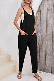 Bella Love Boutique California LLC Bottoms/Jumpsuits & Rompers Black Side Pockets Harem Pants Sleeveless V Neck Jumpsuit