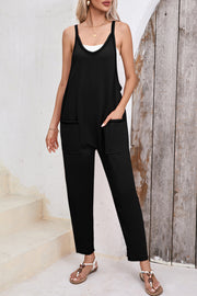 Bella Love Boutique California LLC Bottoms/Jumpsuits & Rompers Black Side Pockets Harem Pants Sleeveless V Neck Jumpsuit