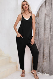 Bella Love Boutique California LLC Bottoms/Jumpsuits & Rompers Black Side Pockets Harem Pants Sleeveless V Neck Jumpsuit