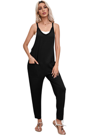 Bella Love Boutique California LLC Bottoms/Jumpsuits & Rompers Black Side Pockets Harem Pants Sleeveless V Neck Jumpsuit