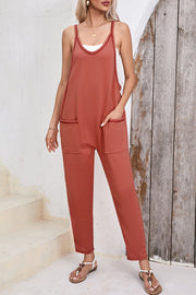 Bella Love Boutique California LLC Bottoms/Jumpsuits & Rompers Gold Flame Side Pockets Harem Pants Sleeveless V Neck Jumpsuit