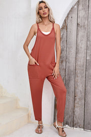 Bella Love Boutique California LLC Bottoms/Jumpsuits & Rompers Gold Flame Side Pockets Harem Pants Sleeveless V Neck Jumpsuit