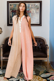 Bella Love Boutique California LLC Bottoms/Jumpsuits & Rompers Orange Stripe Oversized Buttoned Front Sleeveless Wide Leg Jumpsuit