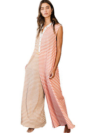 Bella Love Boutique California LLC Bottoms/Jumpsuits & Rompers Orange Stripe Oversized Buttoned Front Sleeveless Wide Leg Jumpsuit