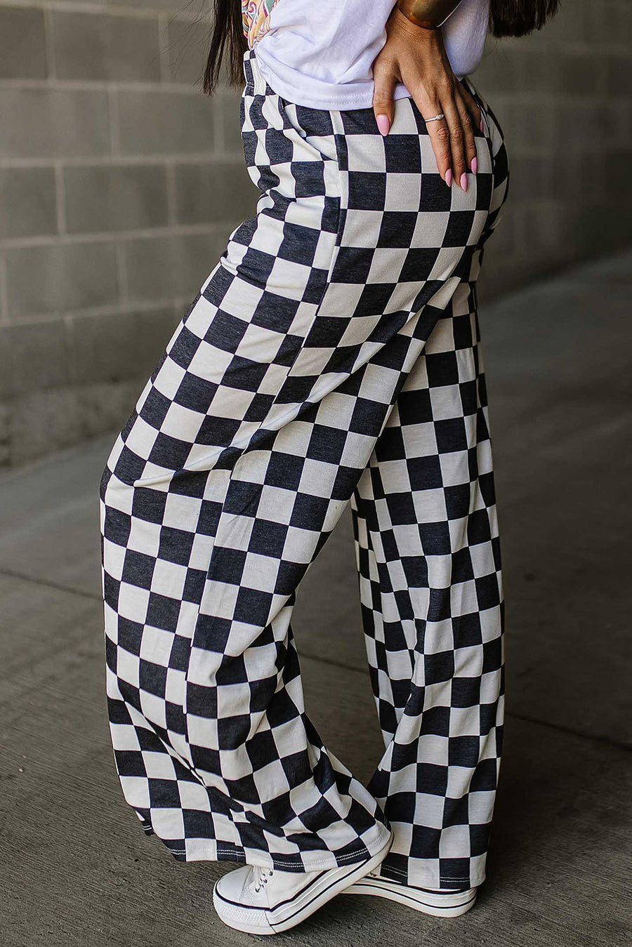 Bella Love Boutique California LLC Bottoms/Pants & Culotte Black 2-Tone Checked Print High Waist Wide Leg Pants