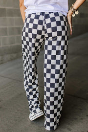 Bella Love Boutique California LLC Bottoms/Pants & Culotte Black 2-Tone Checked Print High Waist Wide Leg Pants