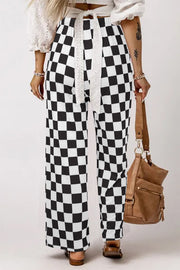 Bella Love Boutique California LLC Bottoms/Pants & Culotte Black 2-Tone Checked Print High Waist Wide Leg Pants