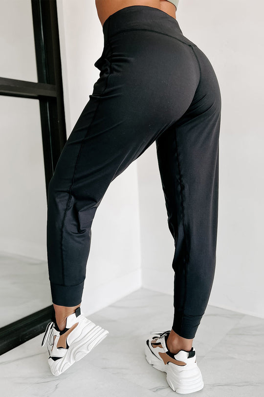 Bella Love Boutique California LLC Bottoms/Pants & Culotte Black Exposed Seam High Waist Pocketed Joggers