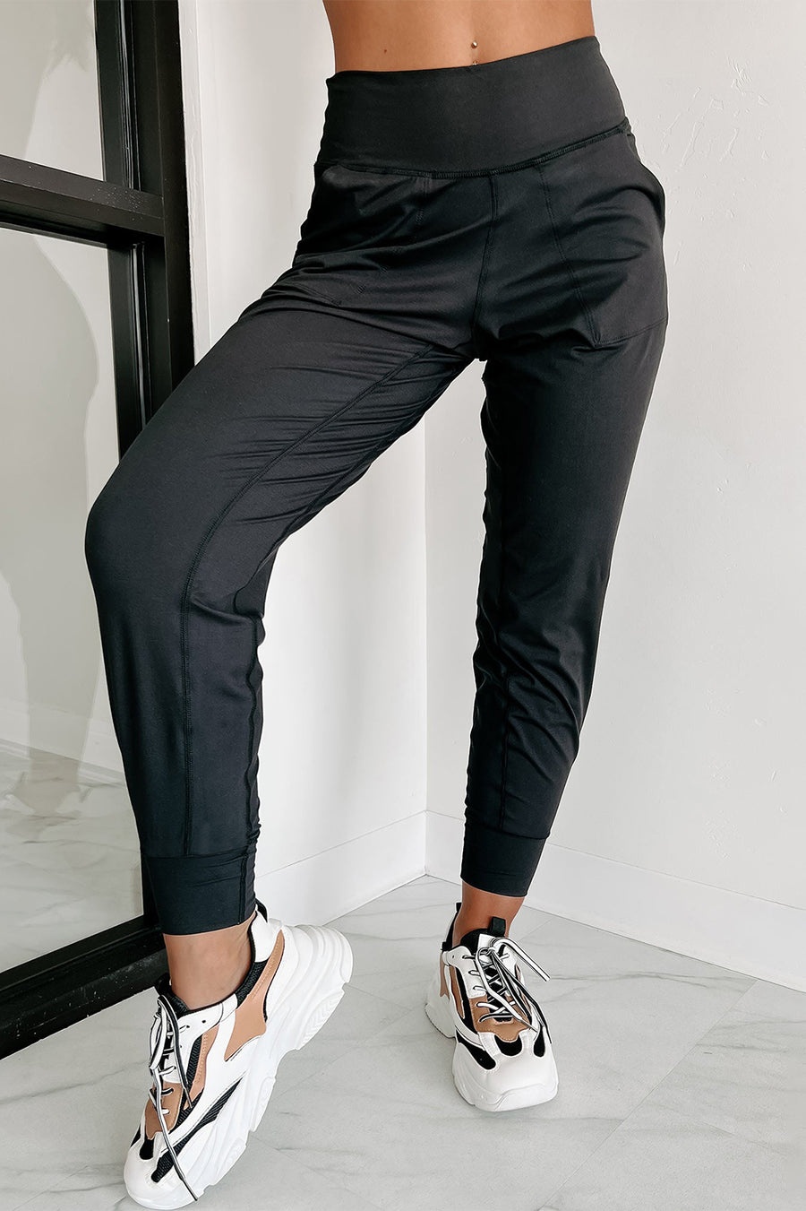 Bella Love Boutique California LLC Bottoms/Pants & Culotte Black Exposed Seam High Waist Pocketed Joggers