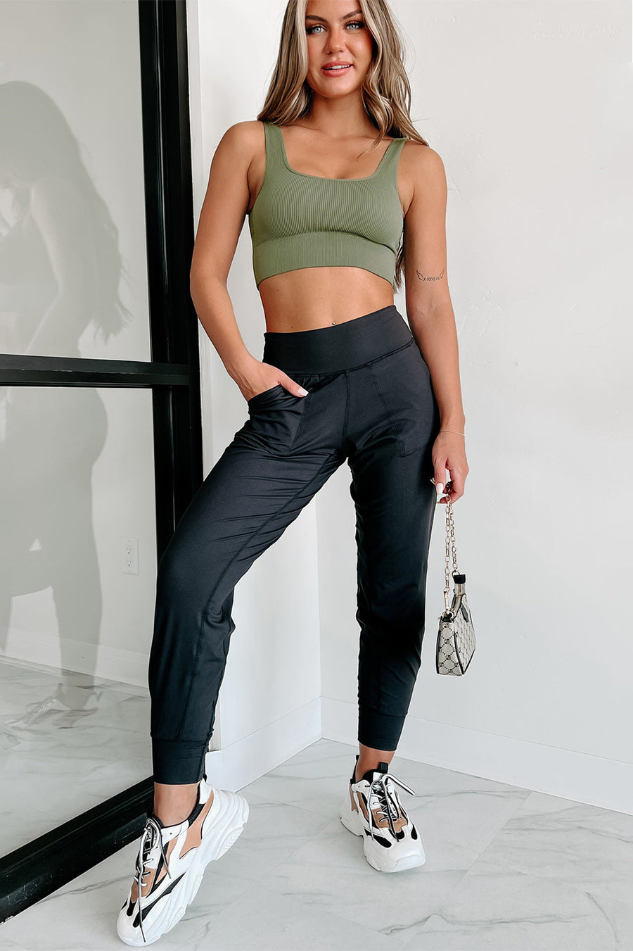 Bella Love Boutique California LLC Bottoms/Pants & Culotte Black Exposed Seam High Waist Pocketed Joggers