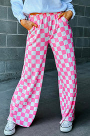 Bella Love Boutique California LLC Bottoms/Pants & Culotte Bonbon / S / 95%Polyester+5%Elastane Black 2-Tone Checked Print High Waist Wide Leg Pants