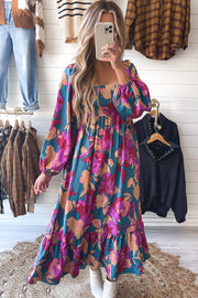 Bella Love Boutique California LLC Dresses/Floral Dresses Multicolour Floral Print Square Neck Ruffled High Waist Dress