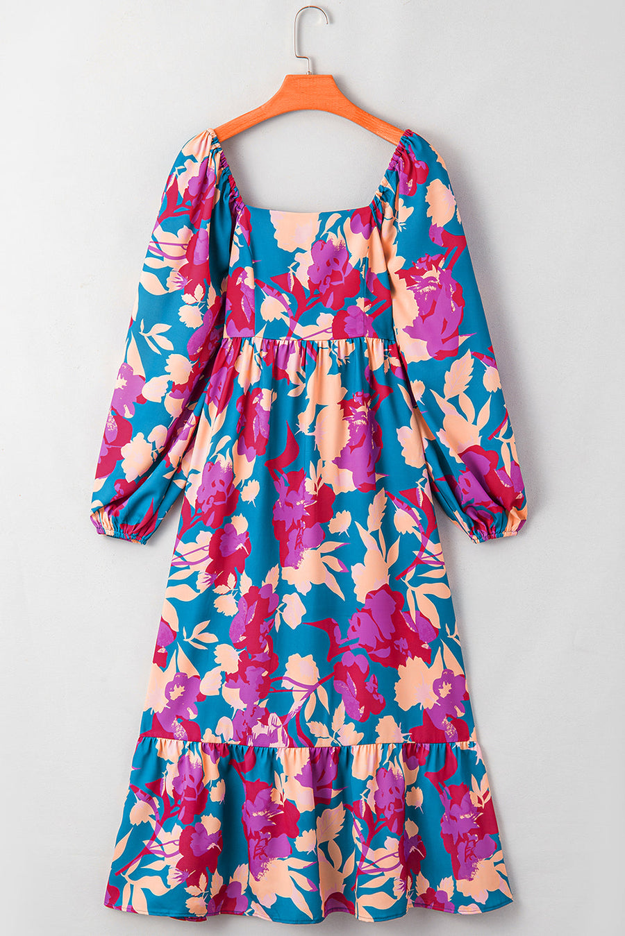 Multicolour Floral Print Square Neck Ruffled High Waist Dress