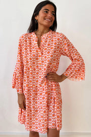 Bella Love Boutique California LLC Dresses/Floral Dresses Orange Floral Print Flounce Sleeve Buttoned Front Mini Dress